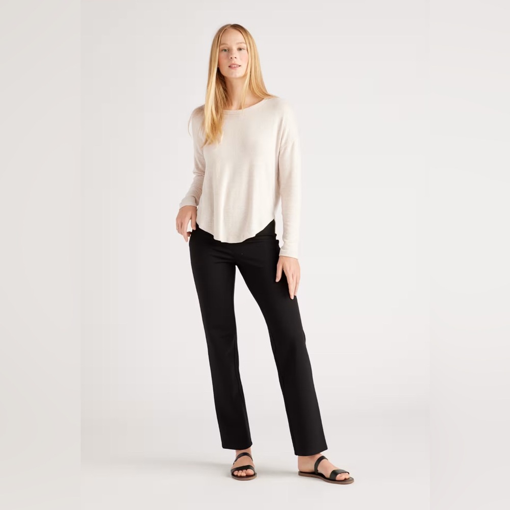 Quince Black Pull On Ultra-Stretch Ponte Straight Leg Pants Medium Inseam 29”NWT
